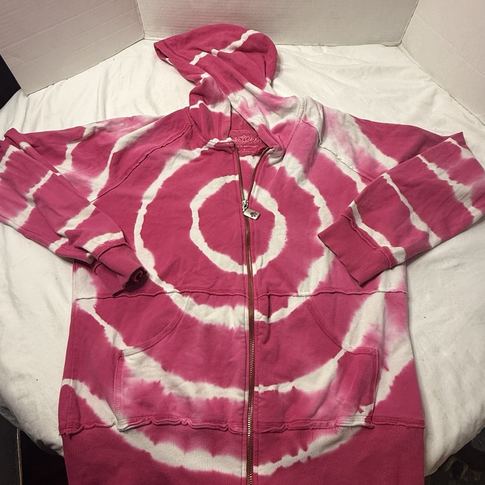 Y2K Tie Dye Hot Pink Lotus Boston Proper Surfer Boho Hoodie California Beach Bum